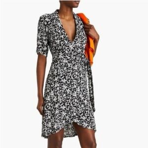 Ganni Floral-print Crepe Mini Wrap Dress